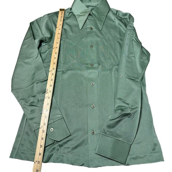 Vtg 70s Men’s Arnel Nylon Dress Shirt Long Sleeves Button Up Green Size M NWOT - Picture 7 of 7